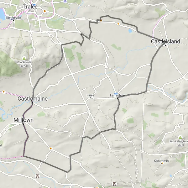 Map miniature of "Castleisland to Milltown Round Trip" cycling inspiration in Southern, Ireland. Generated by Tarmacs.app cycling route planner