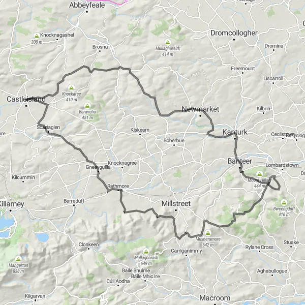 Map miniature of "The Breathtaking Countryside Exploration" cycling inspiration in Southern, Ireland. Generated by Tarmacs.app cycling route planner