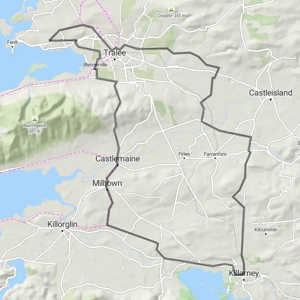 Map miniature of "Ring of Kerry" cycling inspiration in Southern, Ireland. Generated by Tarmacs.app cycling route planner