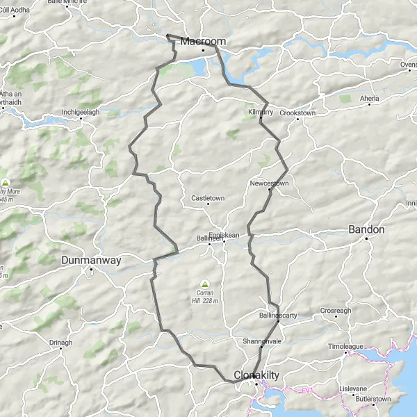 Map miniature of "The Wild West 95" cycling inspiration in Southern, Ireland. Generated by Tarmacs.app cycling route planner