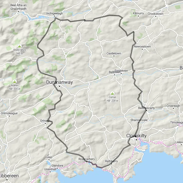 Map miniature of "Wild Atlantic Way Loop" cycling inspiration in Southern, Ireland. Generated by Tarmacs.app cycling route planner