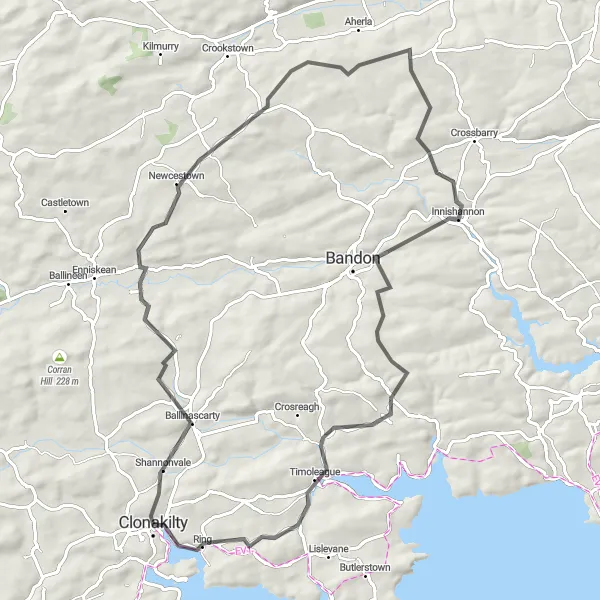 Map miniature of "Coastal Delights Route" cycling inspiration in Southern, Ireland. Generated by Tarmacs.app cycling route planner