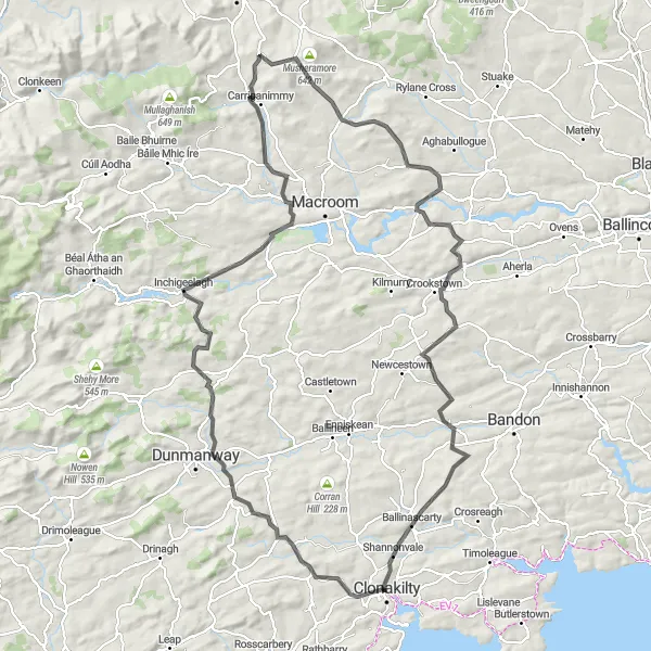 Map miniature of "Valleys and Castles" cycling inspiration in Southern, Ireland. Generated by Tarmacs.app cycling route planner