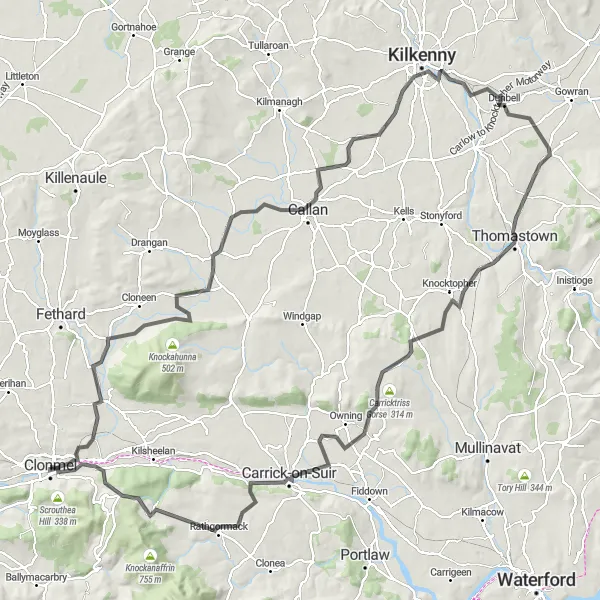 Map miniature of "The Castle Adventure" cycling inspiration in Southern, Ireland. Generated by Tarmacs.app cycling route planner