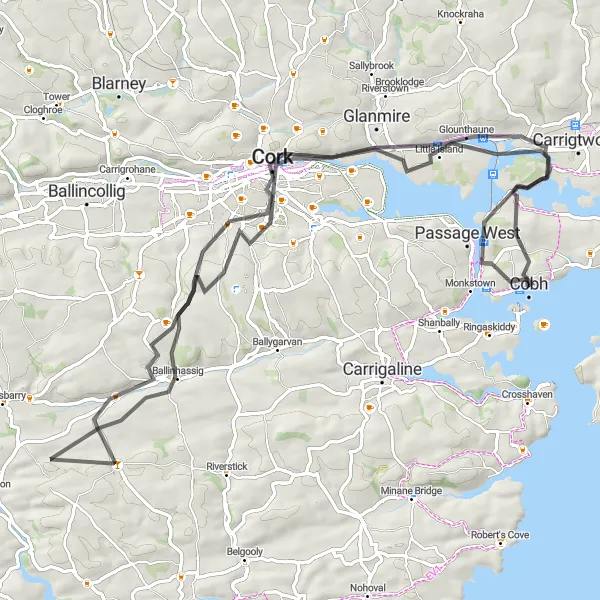 Map miniature of "Cobh to Cork Cycling Route" cycling inspiration in Southern, Ireland. Generated by Tarmacs.app cycling route planner