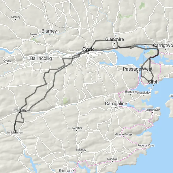 Map miniature of "Cobh to Glenbrook Cycling Route" cycling inspiration in Southern, Ireland. Generated by Tarmacs.app cycling route planner