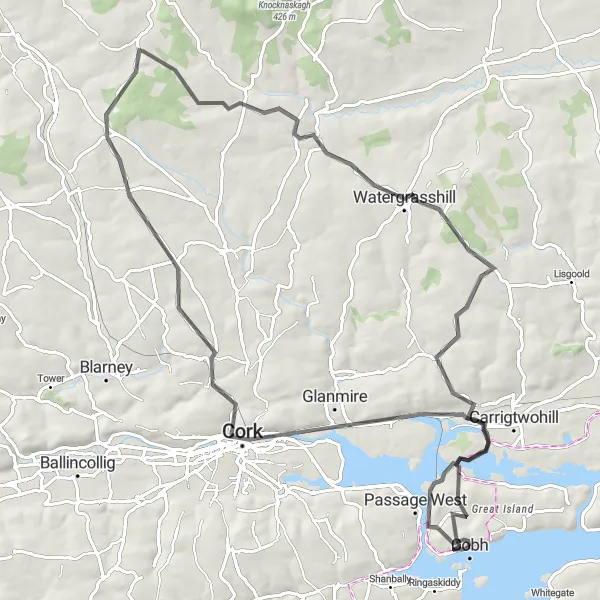 Map miniature of "Cobh Coastal Tour" cycling inspiration in Southern, Ireland. Generated by Tarmacs.app cycling route planner