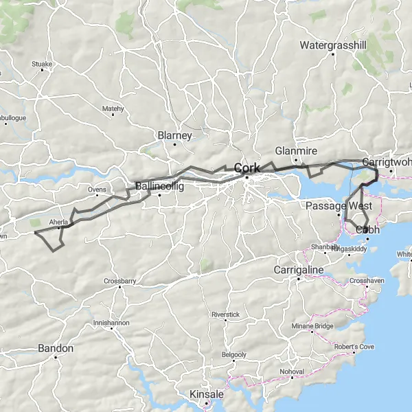Map miniature of "Historic Castles and Scenic Routes" cycling inspiration in Southern, Ireland. Generated by Tarmacs.app cycling route planner