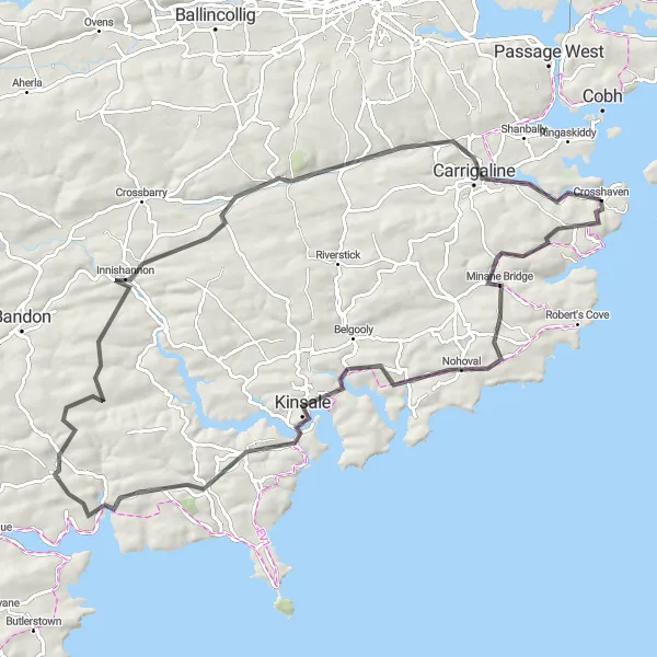 Map miniature of "Historical Loop via Minane Bridge" cycling inspiration in Southern, Ireland. Generated by Tarmacs.app cycling route planner