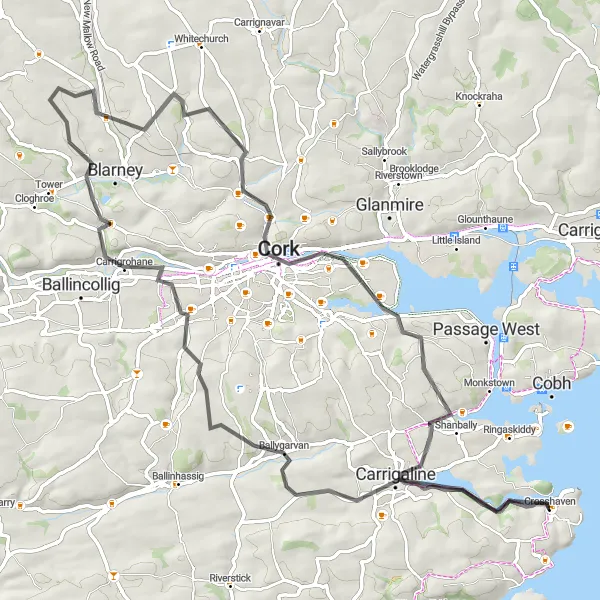 Map miniature of "Scenic Countryside Ride" cycling inspiration in Southern, Ireland. Generated by Tarmacs.app cycling route planner