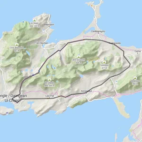 Map miniature of "Loop Around Dingle Peninsula" cycling inspiration in Southern, Ireland. Generated by Tarmacs.app cycling route planner