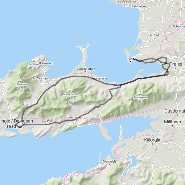 Map miniature of "The Great Peninsula Adventure" cycling inspiration in Southern, Ireland. Generated by Tarmacs.app cycling route planner