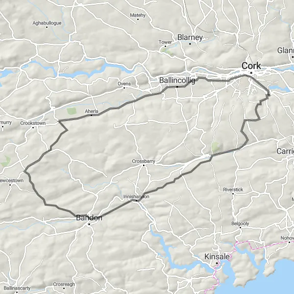 Map miniature of "Coastal Adventure" cycling inspiration in Southern, Ireland. Generated by Tarmacs.app cycling route planner