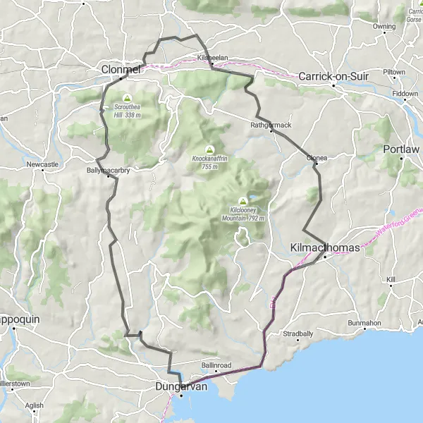 Map miniature of "The Comeragh Loop" cycling inspiration in Southern, Ireland. Generated by Tarmacs.app cycling route planner