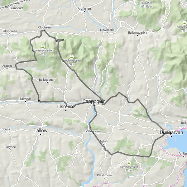 Map miniature of "Lismore Castle and Waterfall Adventure" cycling inspiration in Southern, Ireland. Generated by Tarmacs.app cycling route planner