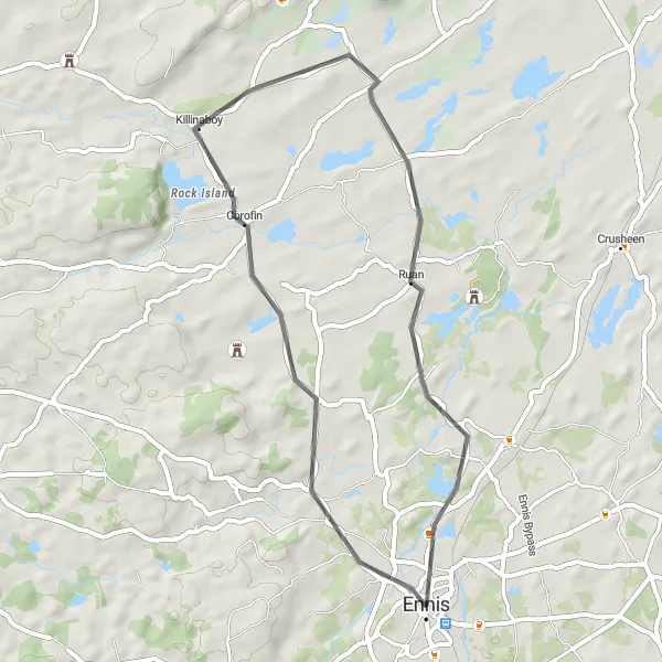 Map miniature of "The Corofin Route" cycling inspiration in Southern, Ireland. Generated by Tarmacs.app cycling route planner