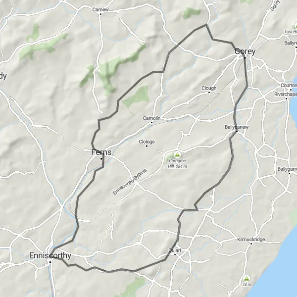 Map miniature of "Enniscorthy Tour" cycling inspiration in Southern, Ireland. Generated by Tarmacs.app cycling route planner