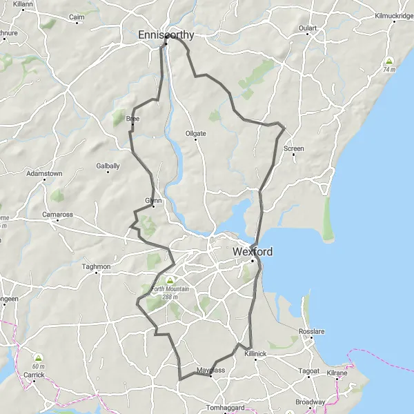 Map miniature of "Enniscorthy to Forth Mountain Challenge" cycling inspiration in Southern, Ireland. Generated by Tarmacs.app cycling route planner