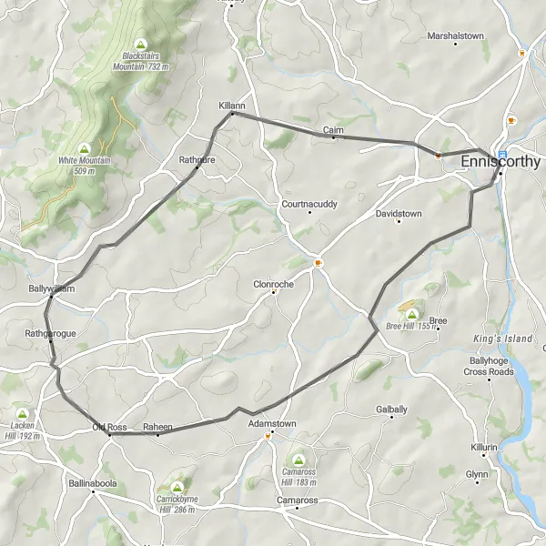 Map miniature of "Enniscorthy Loop" cycling inspiration in Southern, Ireland. Generated by Tarmacs.app cycling route planner