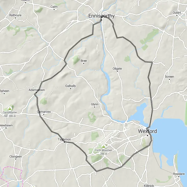 Map miniature of "Enniscorthy to Adamstown Adventure" cycling inspiration in Southern, Ireland. Generated by Tarmacs.app cycling route planner