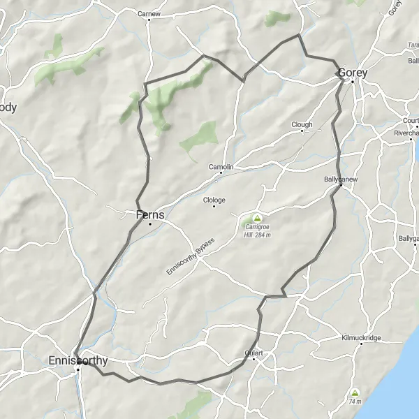 Map miniature of "Enniscorthy to Oulart Hill Loop" cycling inspiration in Southern, Ireland. Generated by Tarmacs.app cycling route planner