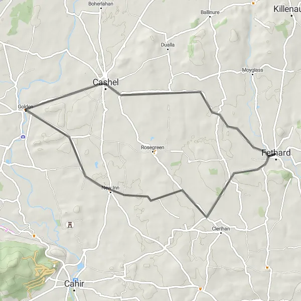 Map miniature of "Cashel Exploration" cycling inspiration in Southern, Ireland. Generated by Tarmacs.app cycling route planner