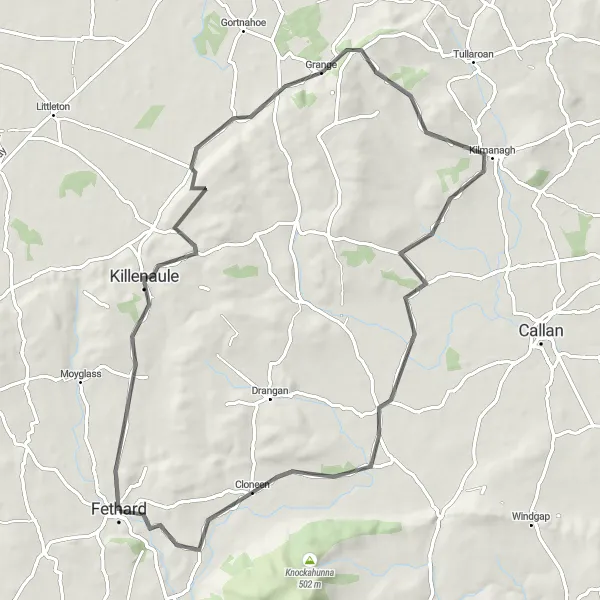 Map miniature of "Killenaule Loop" cycling inspiration in Southern, Ireland. Generated by Tarmacs.app cycling route planner