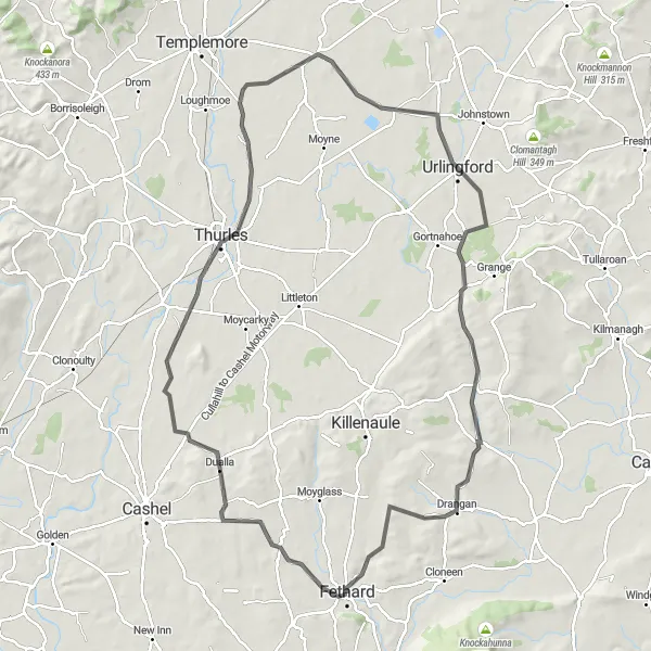 Map miniature of "Dualla and Kilcooly Abbey Loop" cycling inspiration in Southern, Ireland. Generated by Tarmacs.app cycling route planner