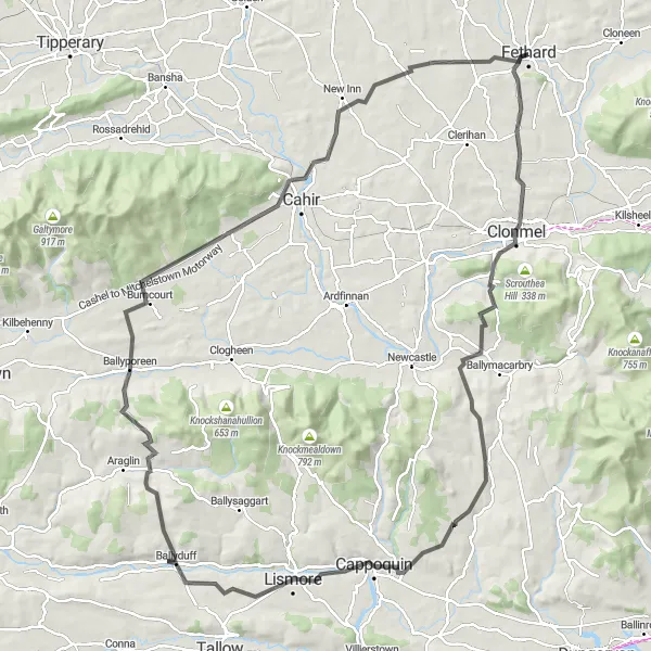 Map miniature of "The Heritage Route" cycling inspiration in Southern, Ireland. Generated by Tarmacs.app cycling route planner