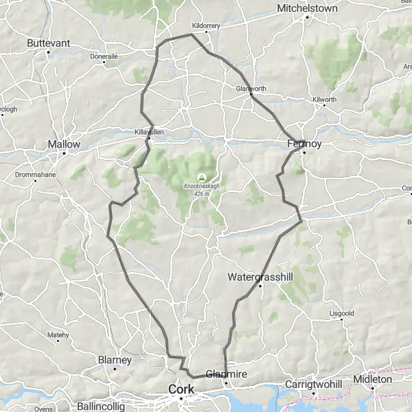 Map miniature of "Glanworth Loop" cycling inspiration in Southern, Ireland. Generated by Tarmacs.app cycling route planner