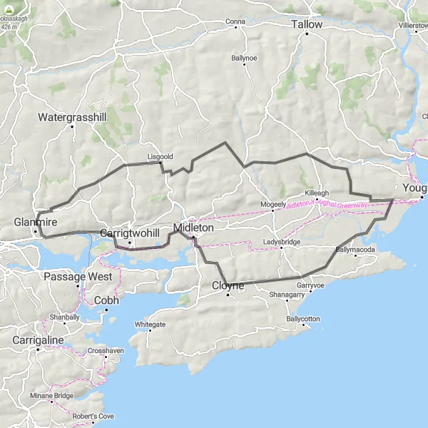 Map miniature of "Midleton Loop" cycling inspiration in Southern, Ireland. Generated by Tarmacs.app cycling route planner