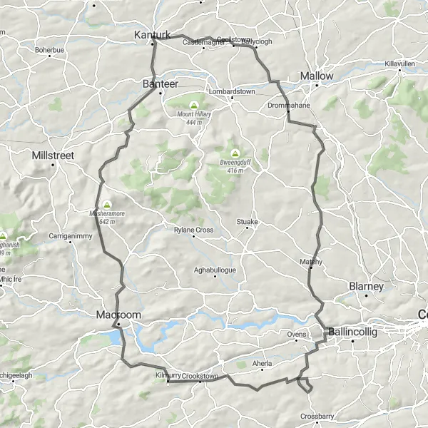 Map miniature of "Matehy Mountains Challenge" cycling inspiration in Southern, Ireland. Generated by Tarmacs.app cycling route planner