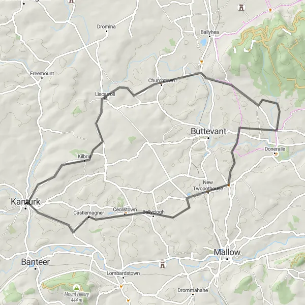 Map miniature of "Liscarroll Loop" cycling inspiration in Southern, Ireland. Generated by Tarmacs.app cycling route planner