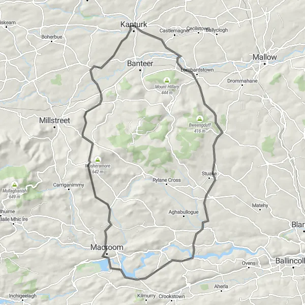 Map miniature of "Scenic Coachford Ride" cycling inspiration in Southern, Ireland. Generated by Tarmacs.app cycling route planner