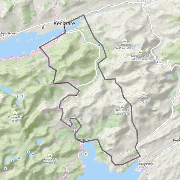 Map miniature of "Kenmare Loop" cycling inspiration in Southern, Ireland. Generated by Tarmacs.app cycling route planner