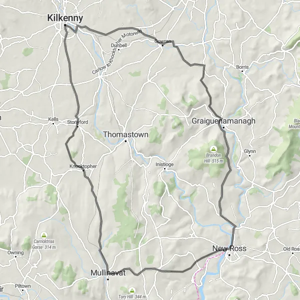 Map miniature of "Explore Gowran" cycling inspiration in Southern, Ireland. Generated by Tarmacs.app cycling route planner