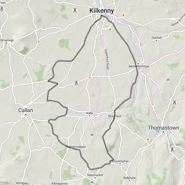 Map miniature of "Kilkenny Heritage" cycling inspiration in Southern, Ireland. Generated by Tarmacs.app cycling route planner