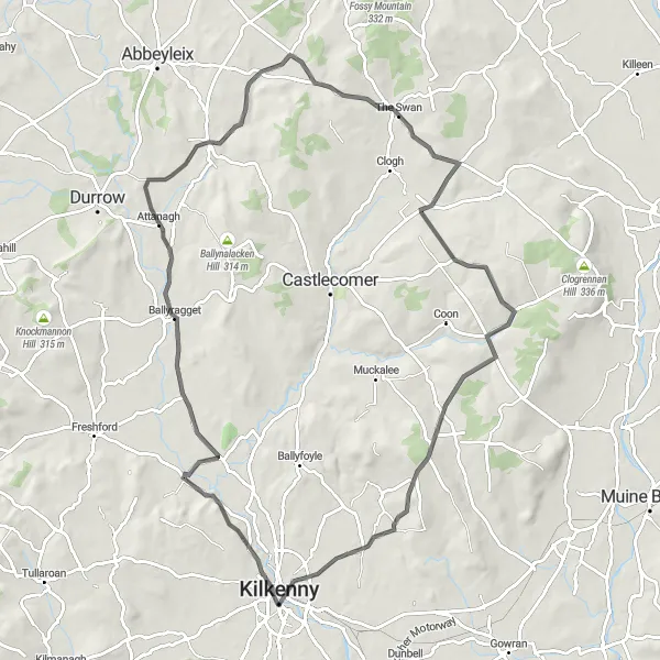 Map miniature of "Kilkenny Round" cycling inspiration in Southern, Ireland. Generated by Tarmacs.app cycling route planner