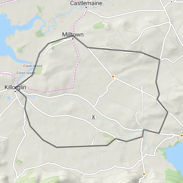 Map miniature of "The Milltown Loop" cycling inspiration in Southern, Ireland. Generated by Tarmacs.app cycling route planner