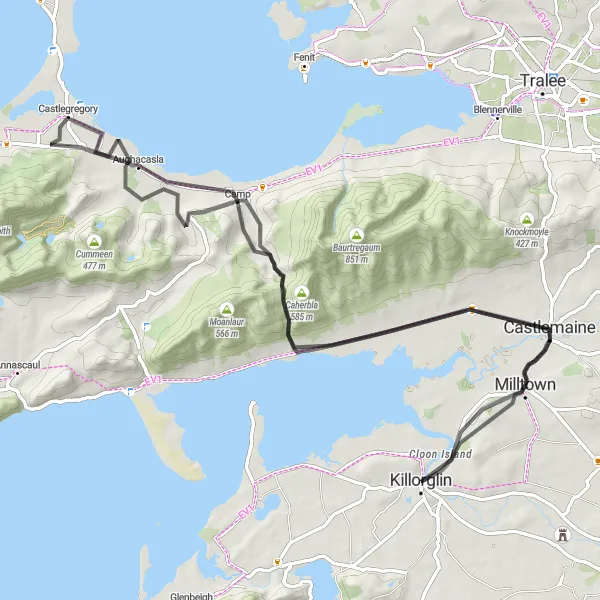 Map miniature of "The Dingle Peninsula Adventure" cycling inspiration in Southern, Ireland. Generated by Tarmacs.app cycling route planner
