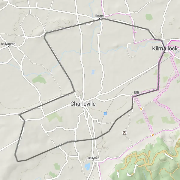 Map miniature of "The Bruree and Castle Experience" cycling inspiration in Southern, Ireland. Generated by Tarmacs.app cycling route planner