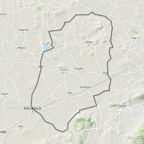 Map miniature of "Kilmallock to Kilfinane Motte Loop" cycling inspiration in Southern, Ireland. Generated by Tarmacs.app cycling route planner