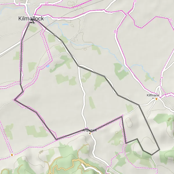 Map miniature of "The Short Ardpatrick Loop" cycling inspiration in Southern, Ireland. Generated by Tarmacs.app cycling route planner