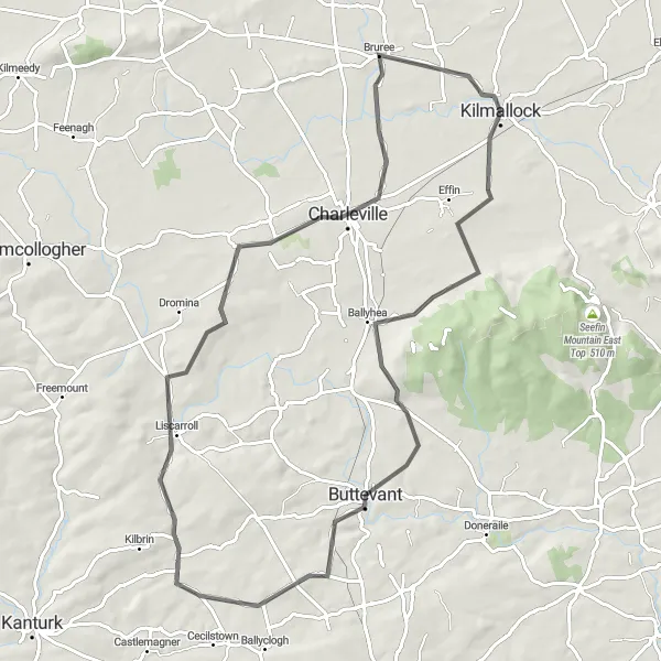 Map miniature of "Kilmallock to Bruree Loop" cycling inspiration in Southern, Ireland. Generated by Tarmacs.app cycling route planner