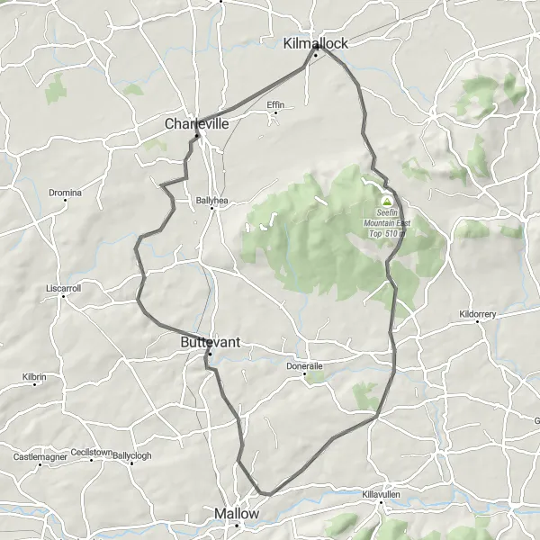 Map miniature of "Seefin Mountain East Loop" cycling inspiration in Southern, Ireland. Generated by Tarmacs.app cycling route planner