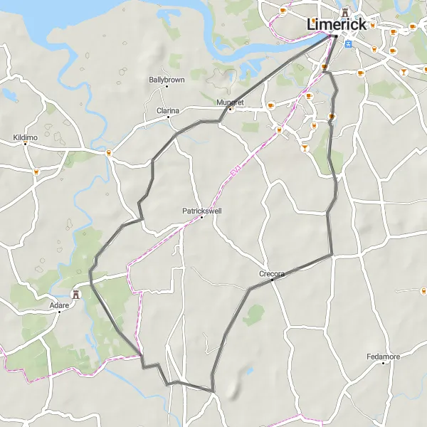 Map miniature of "Medieval Trail: Castles and City Exploration" cycling inspiration in Southern, Ireland. Generated by Tarmacs.app cycling route planner