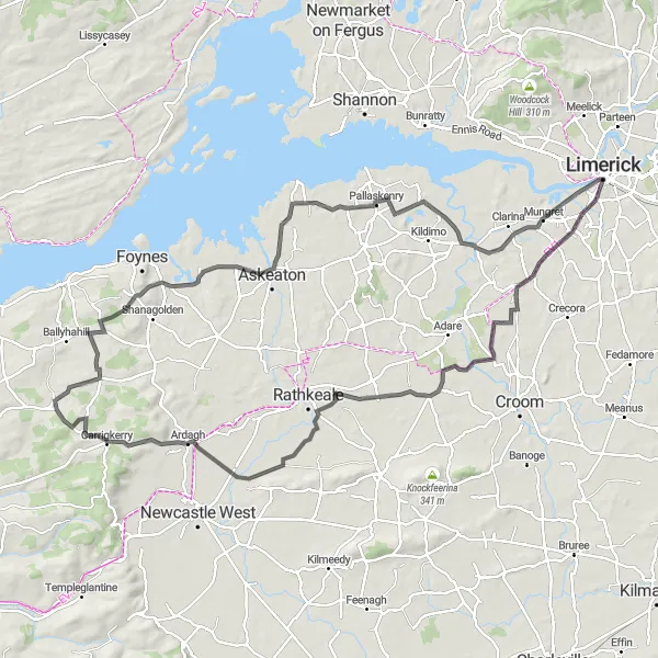 Map miniature of "Limerick Heritage Tour" cycling inspiration in Southern, Ireland. Generated by Tarmacs.app cycling route planner