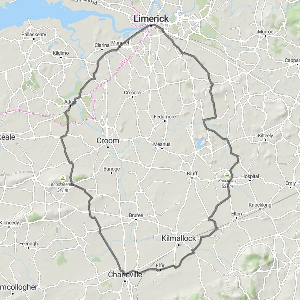 Map miniature of "Adare - The Dock Clock Adventure" cycling inspiration in Southern, Ireland. Generated by Tarmacs.app cycling route planner