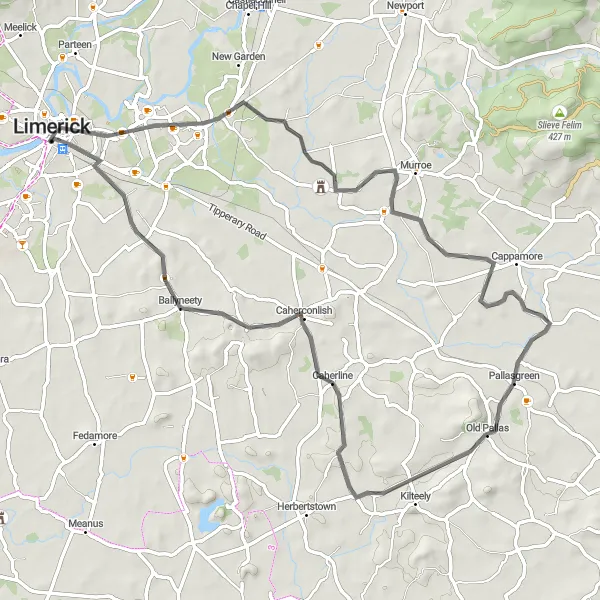 Map miniature of "Fanning's Castle - Pallasgreen Loop" cycling inspiration in Southern, Ireland. Generated by Tarmacs.app cycling route planner