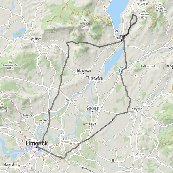 Map miniature of "Killaloe - Annacotty Loop" cycling inspiration in Southern, Ireland. Generated by Tarmacs.app cycling route planner